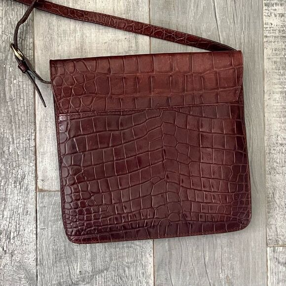 Vtg Joan & David Alligator Italy Brown Leather Lining Crocodile Crossbody Bag - Picture 5 of 12